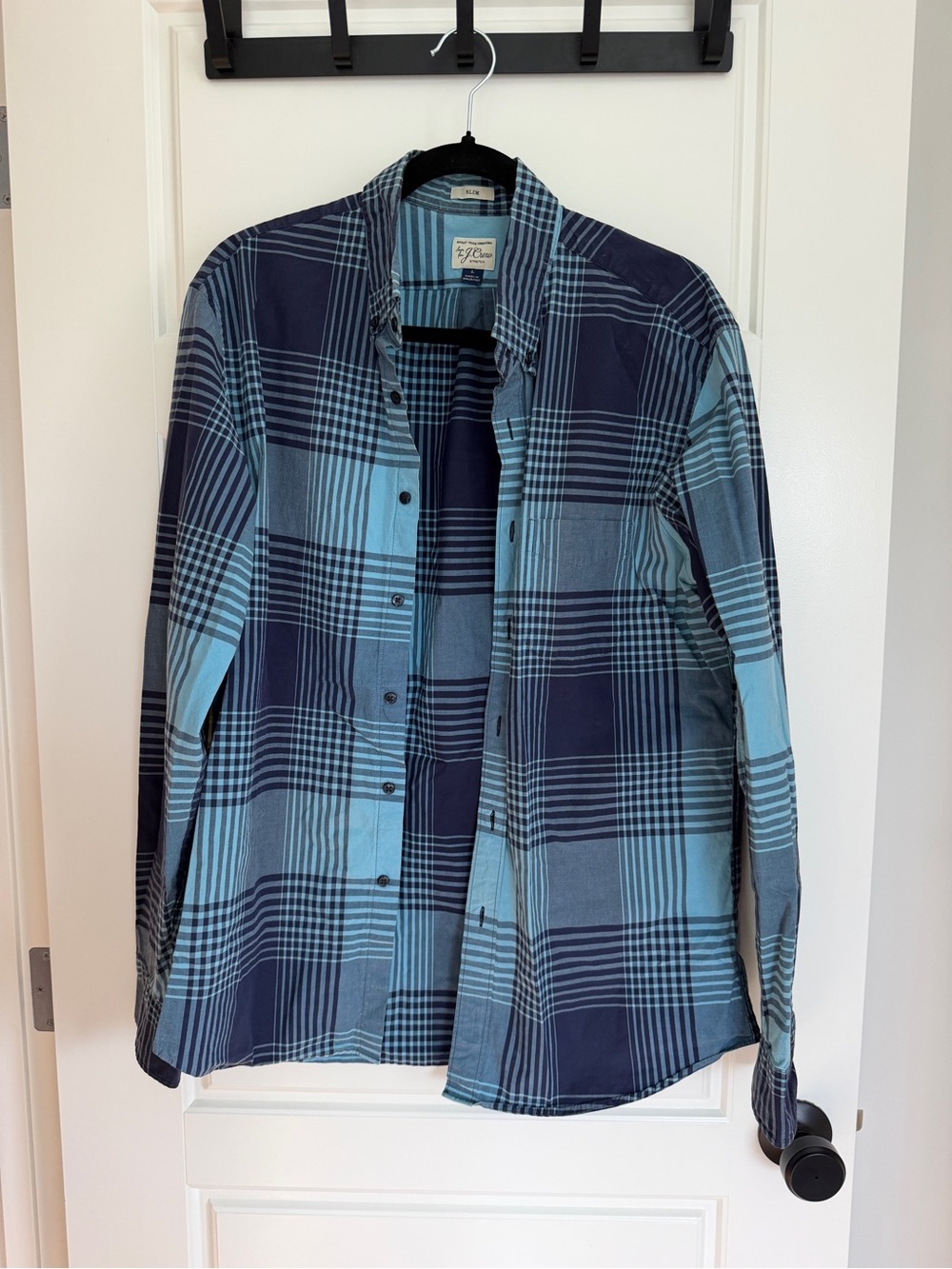 J. Crew Teal and Navy Striped Button-Down Shirt